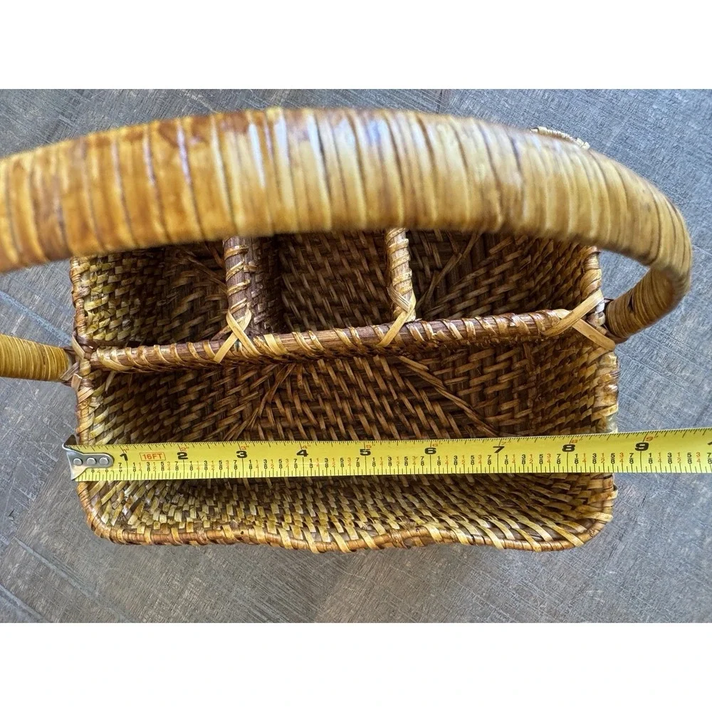 Vintage Rattan Utensil Caddy With Handle